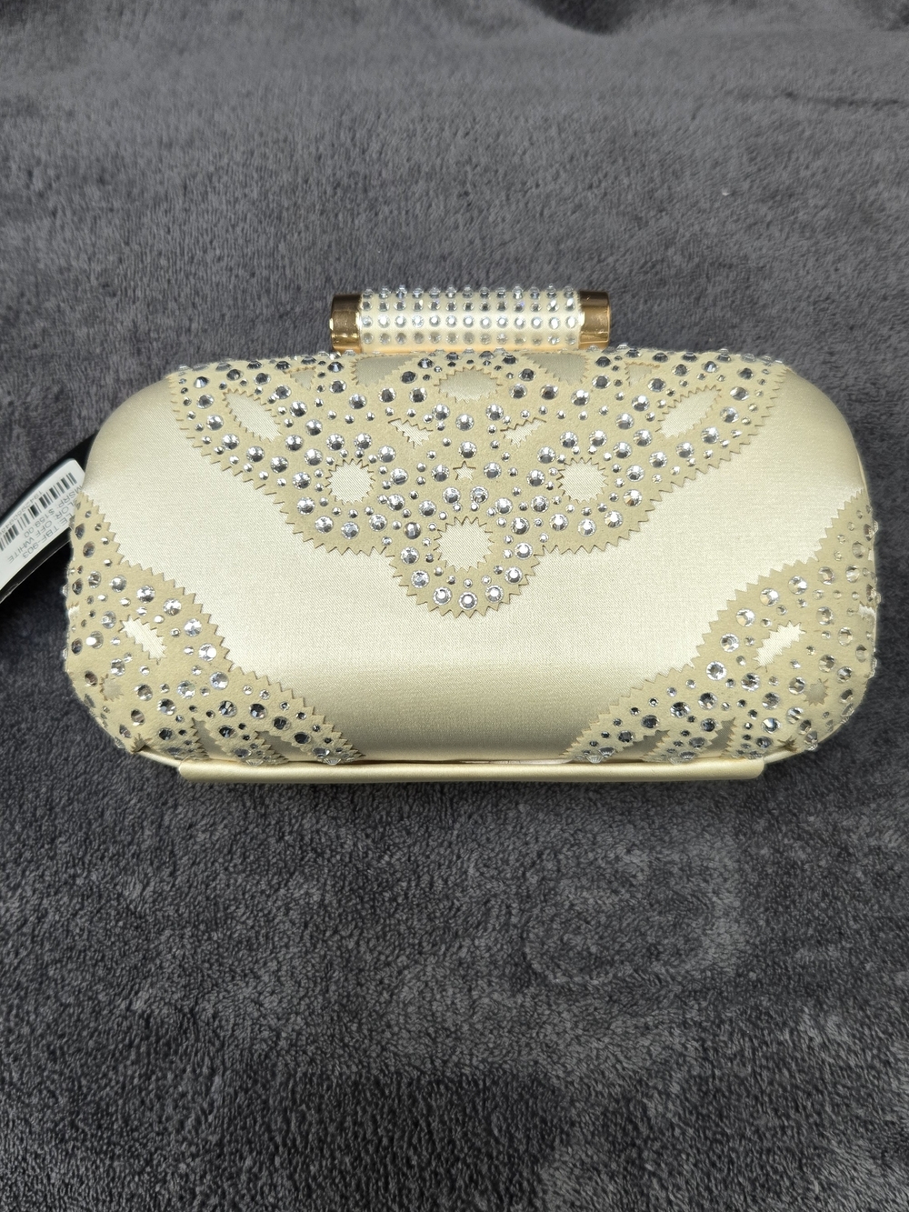 Badgley Mischka New Crystal Embellished Champagne Satin Evening Clutch ✨